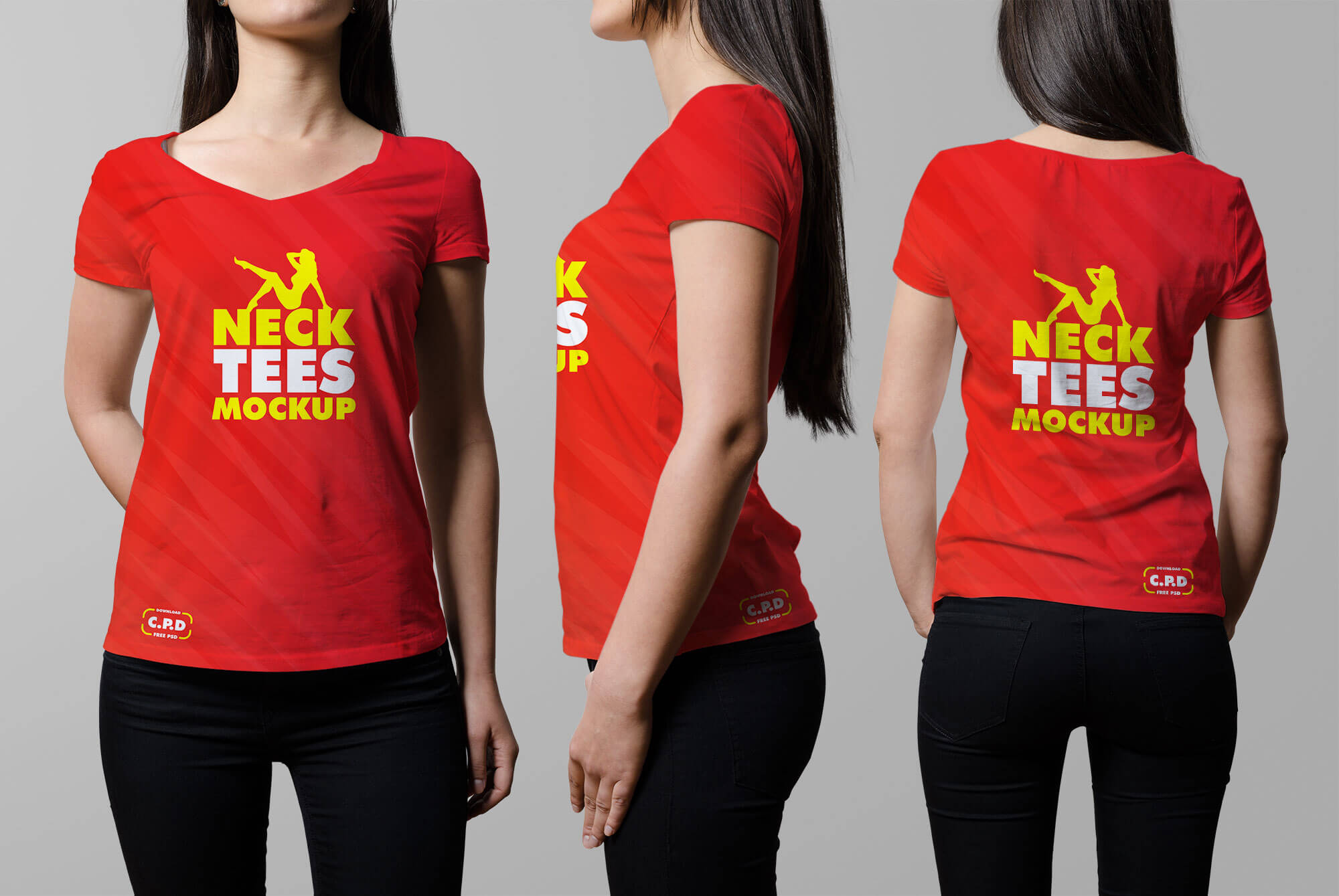 V-Neck Female T-Shirt Mockup Free Psd