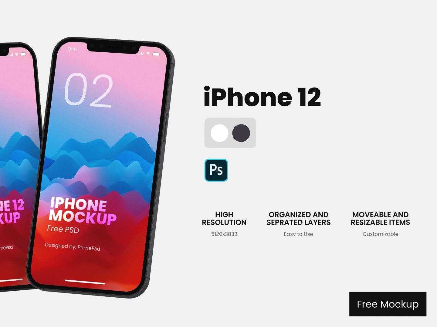 Floating iPhone 12 Mockup Free PSD Download - PrimePSD